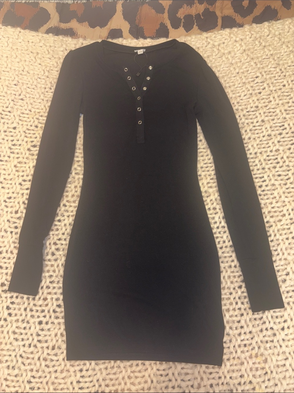 Garage Black Long-Sleeve Lace-Up Bodycon Dress